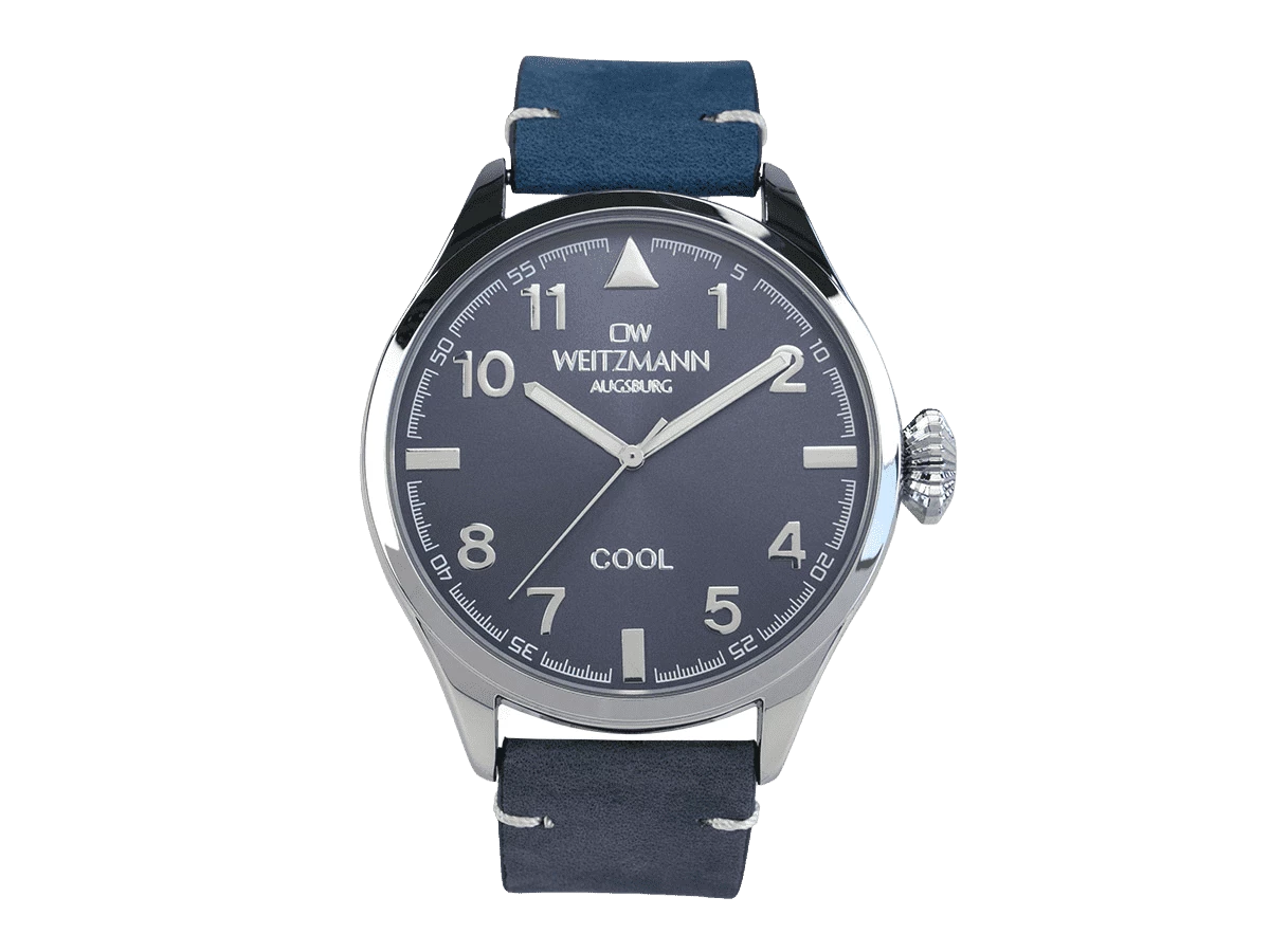 Cool, attraktive Trend-Uhr, silber, Echtlederband blau