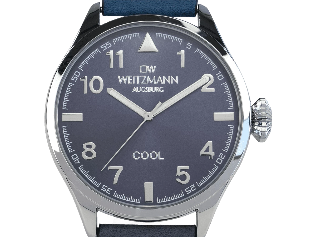 Cool, attraktive Trend-Uhr, silber, Echtlederband blau - Bild 2