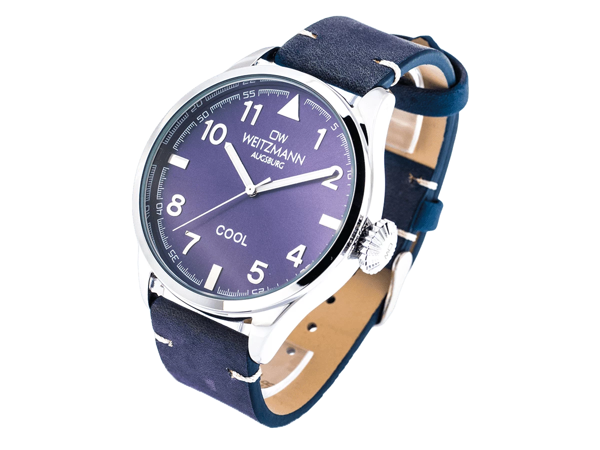 Cool, attraktive Trend-Uhr, silber, Echtlederband blau - Bild 3