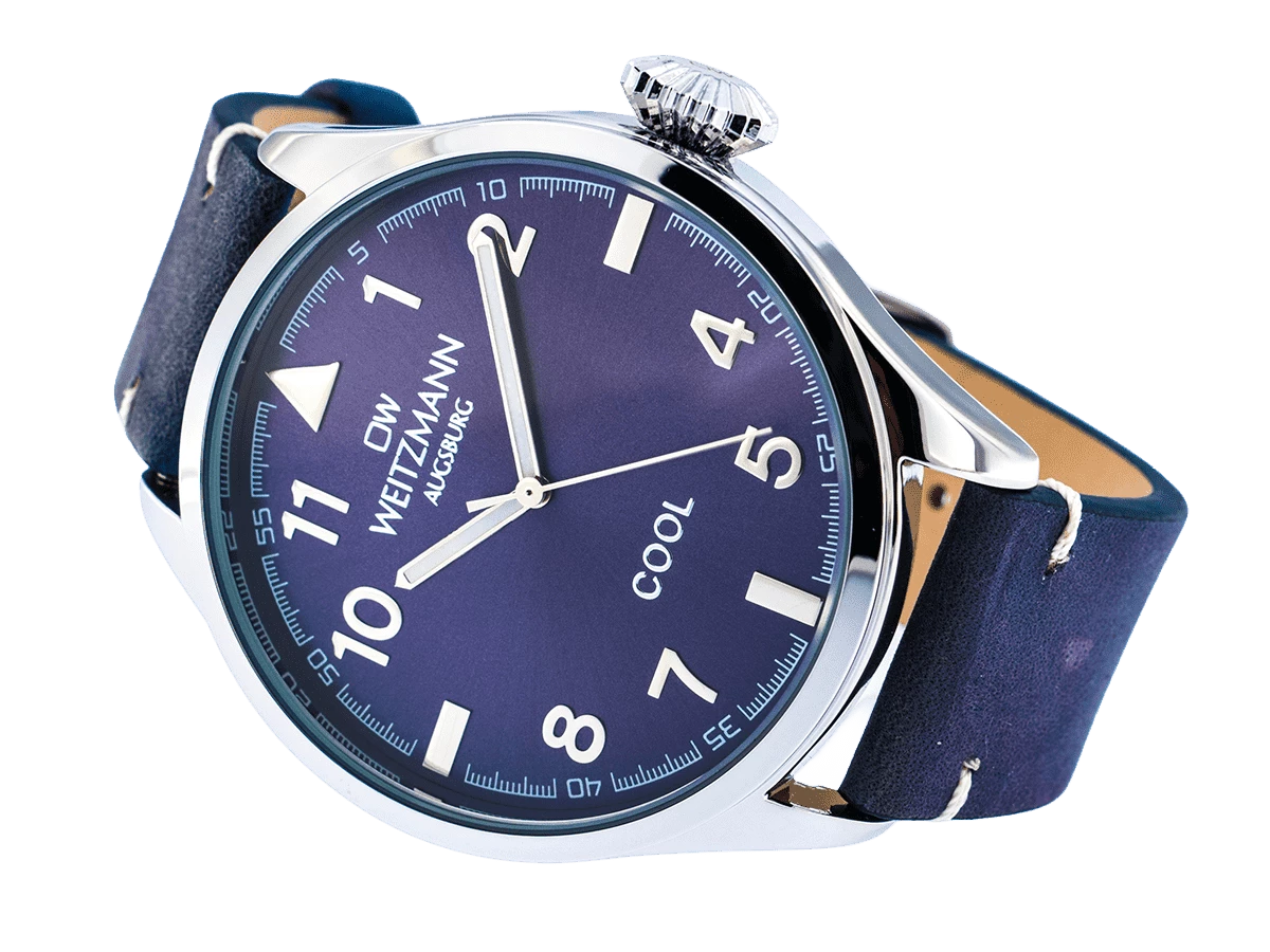 Cool, attraktive Trend-Uhr, silber, Echtlederband blau - Bild 4