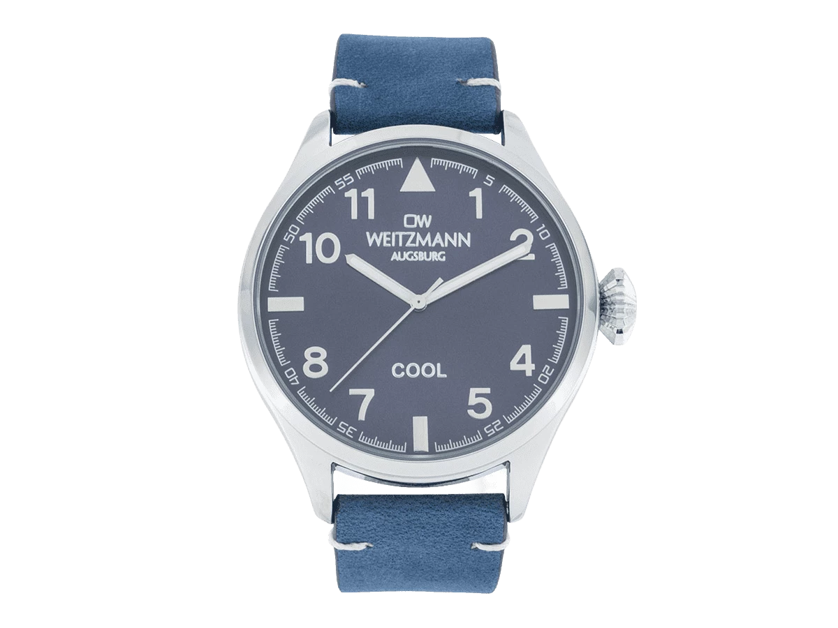 Cool, attraktive Trend-Uhr, silber, Echtlederband blau - Bild 7