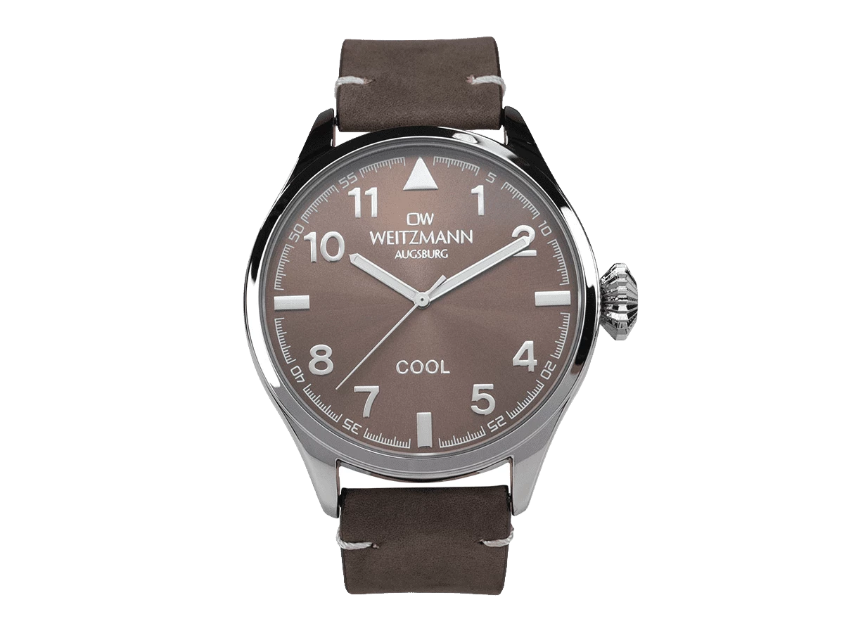 Cool, attraktive Trend-Uhr, silber, Echtlederband braun