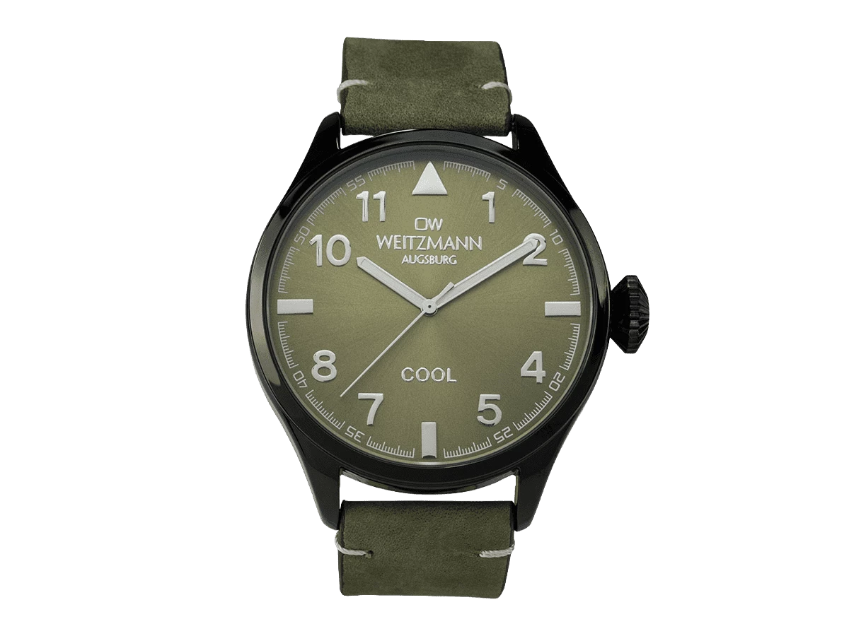 Cool, attraktive Trend-Uhr, schwarz, Echtlederband olive