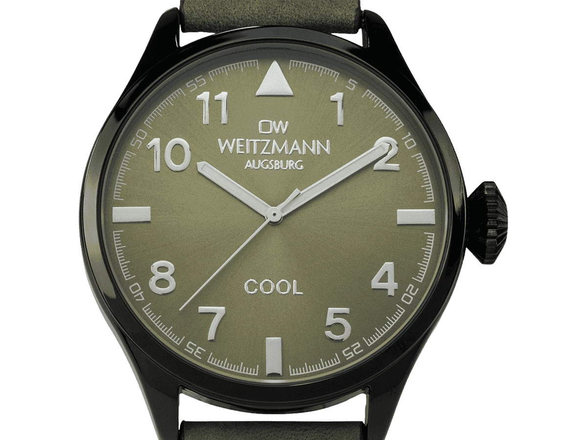 Cool, attraktive Trend-Uhr, schwarz, Echtlederband olive - Bild 2