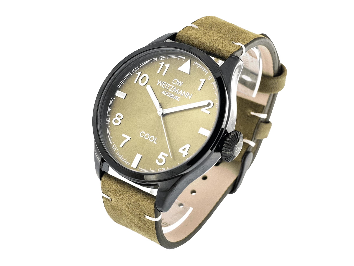 Cool, attraktive Trend-Uhr, schwarz, Echtlederband olive - Bild 3