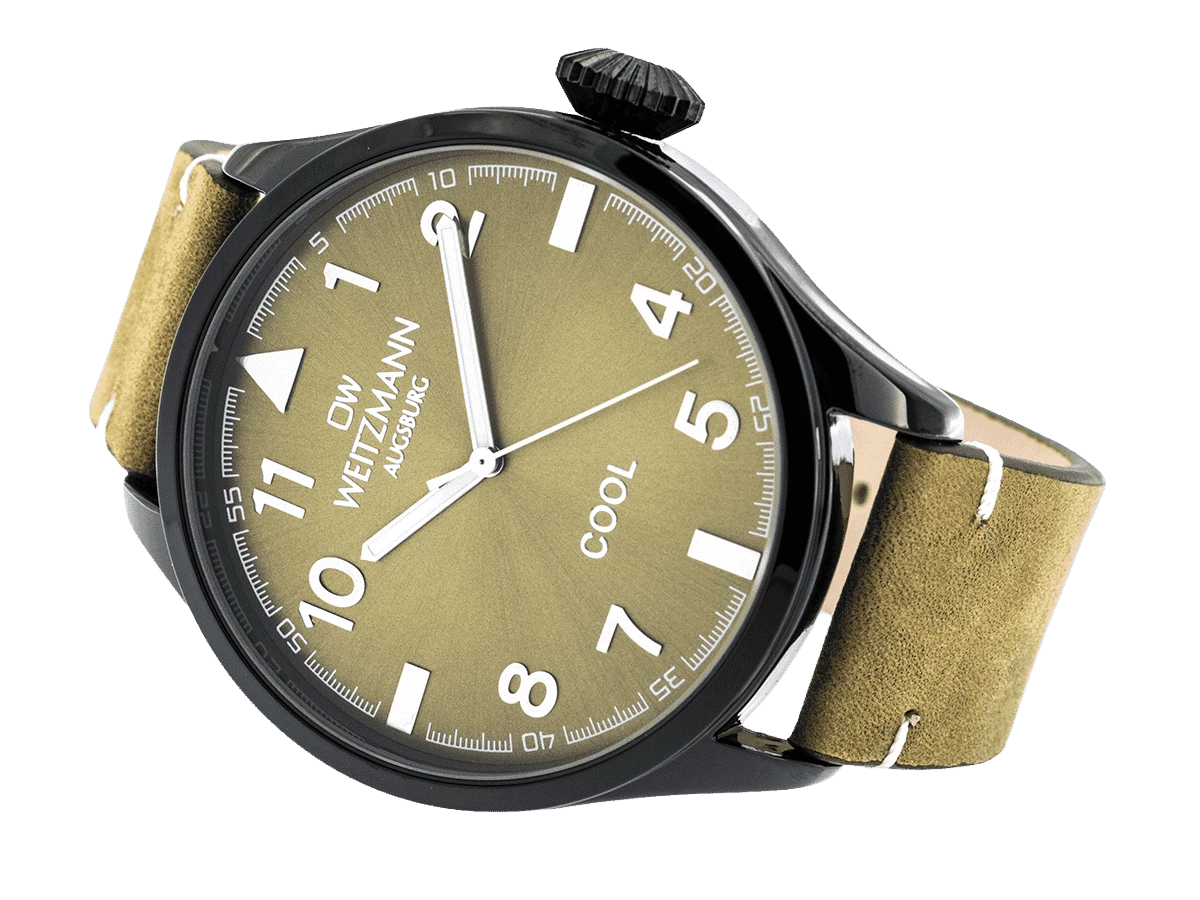 Cool, attraktive Trend-Uhr, schwarz, Echtlederband olive - Bild 4