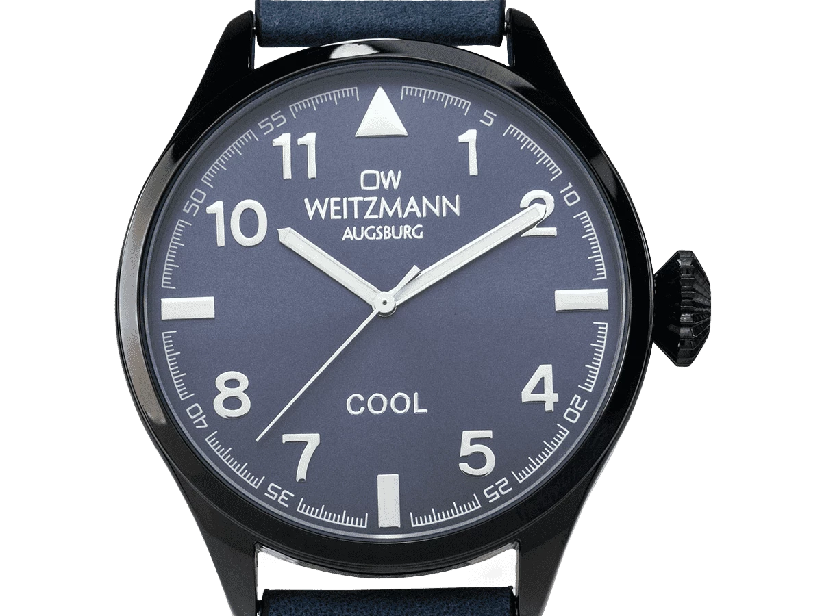 Cool, attraktive Trend-Uhr, schwarz, Echtlederband blau - Bild 2