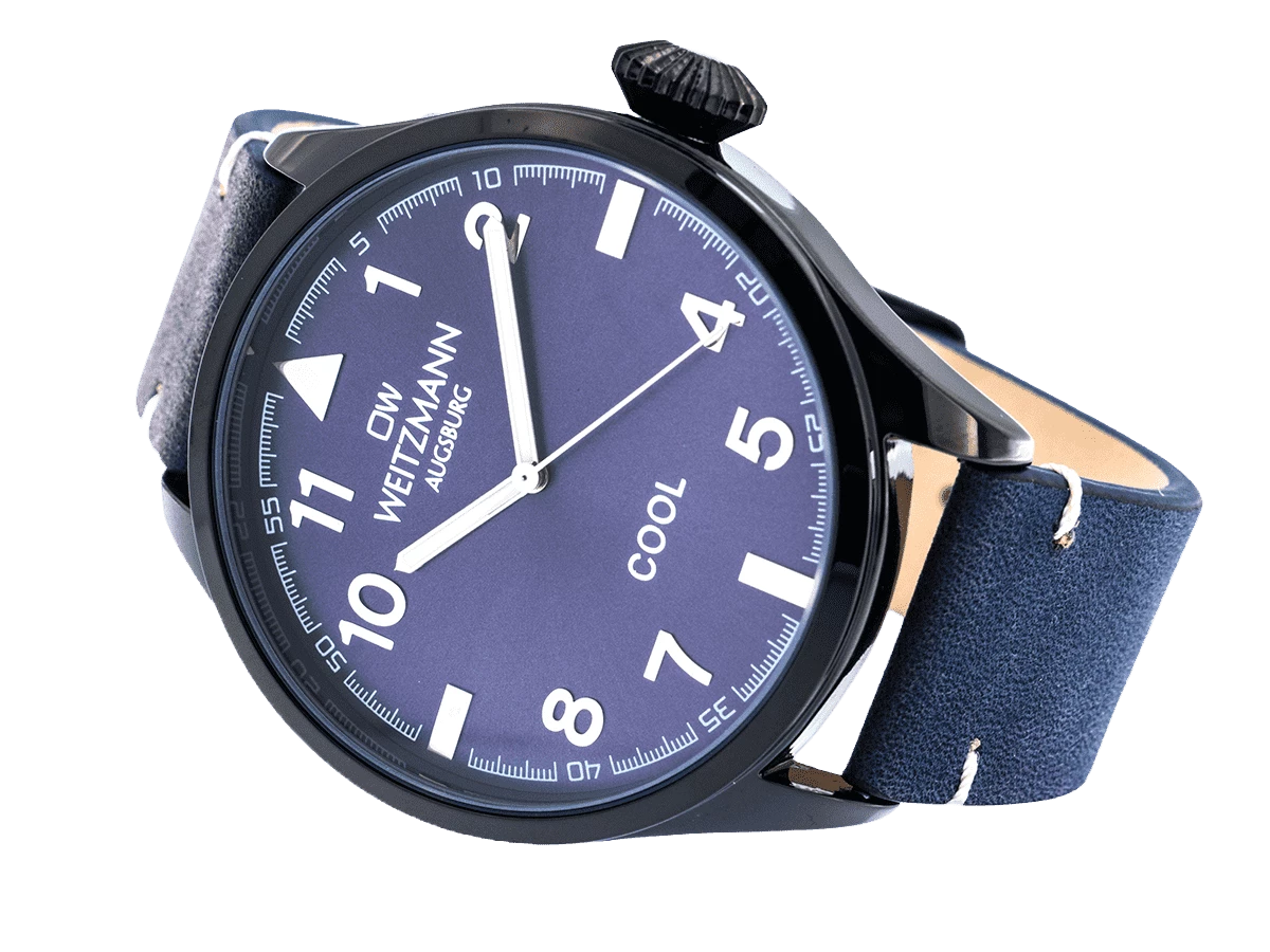 Cool, attraktive Trend-Uhr, schwarz, Echtlederband blau - Bild 4