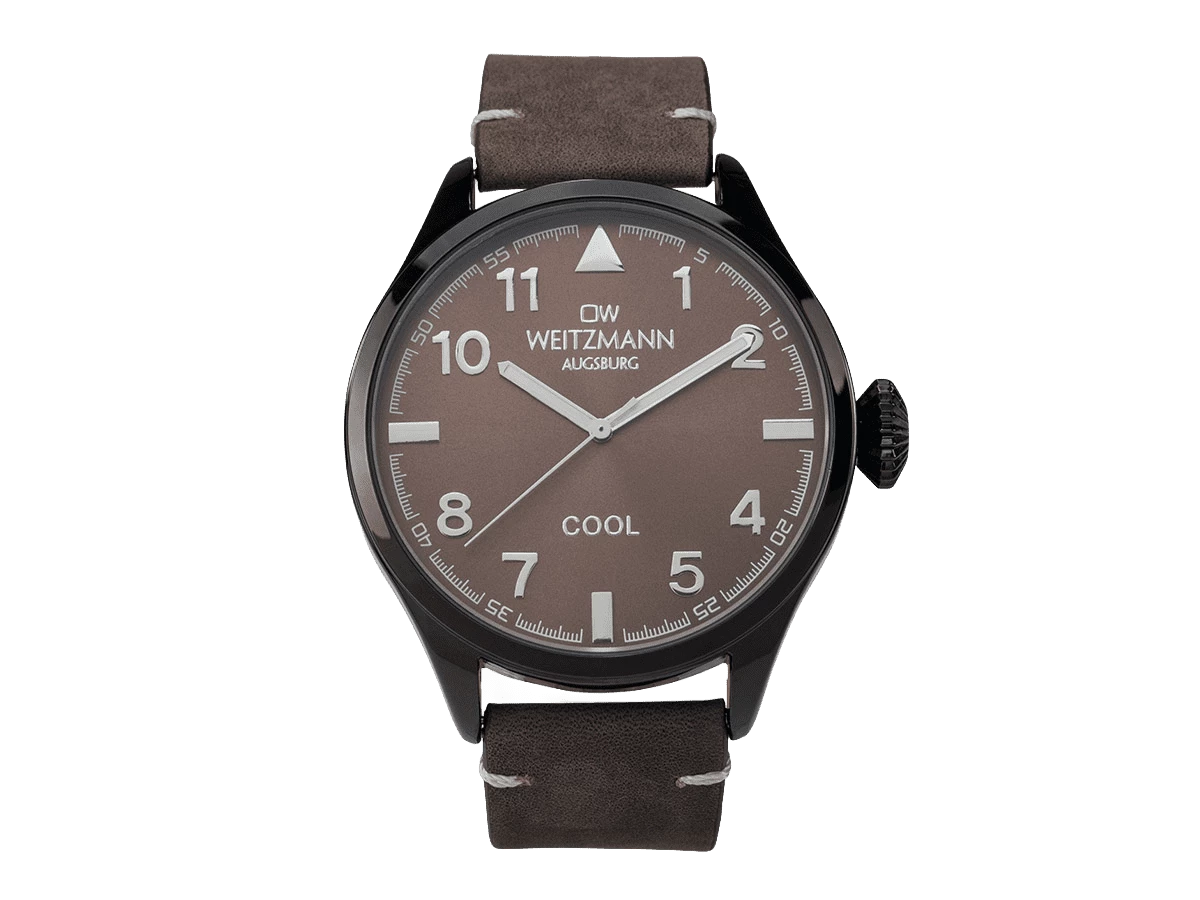 Cool, attraktive Trend-Uhr, schwarz, Echtlederband braun