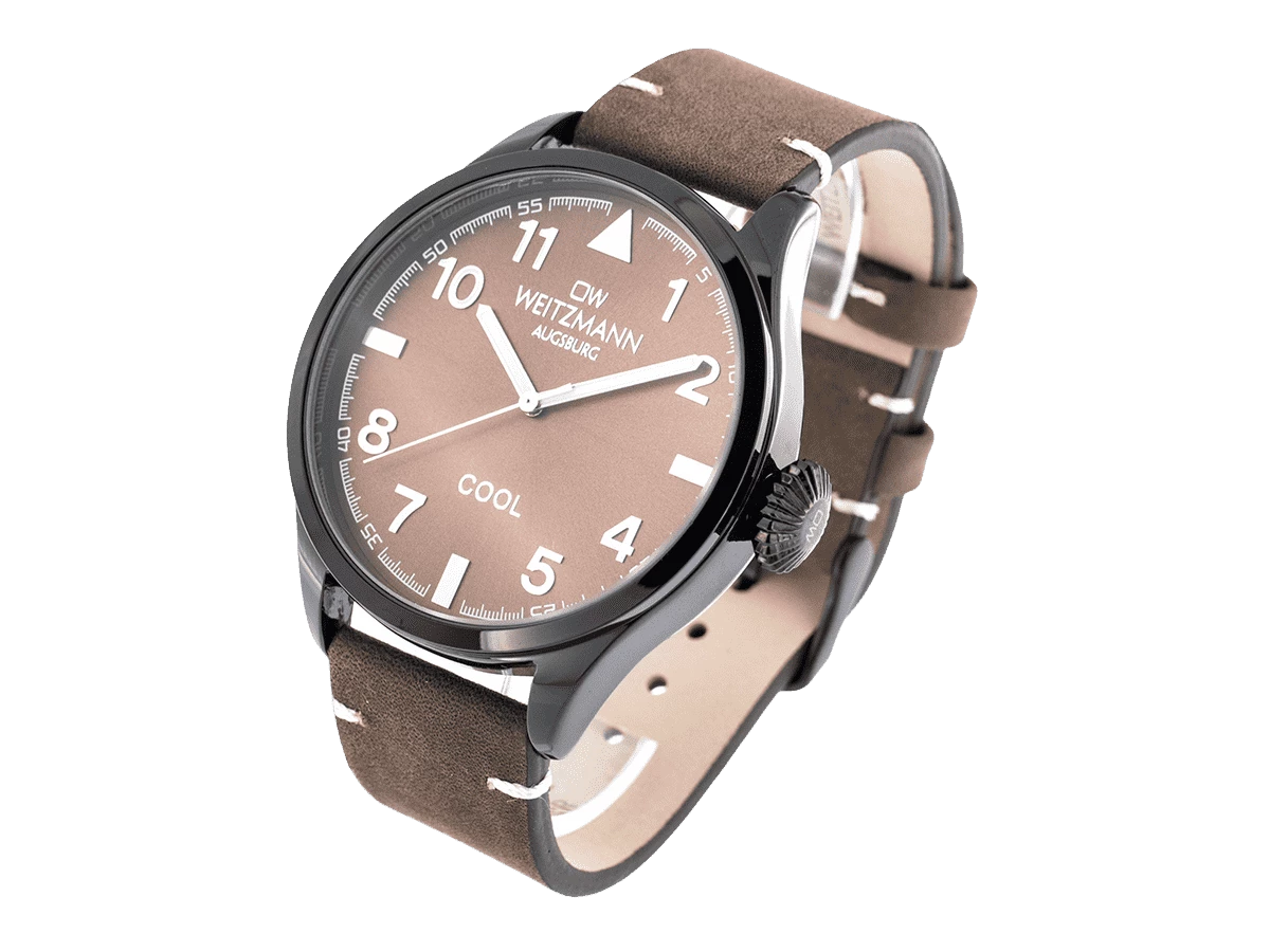 Cool, attraktive Trend-Uhr, schwarz, Echtlederband braun - Bild 3