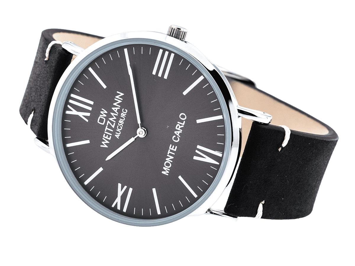 Monte Carlo, topaktuelle Mode-Uhr, mit schwarzem Zifferblatt, mit Echtlederband schwarz - Bild 4