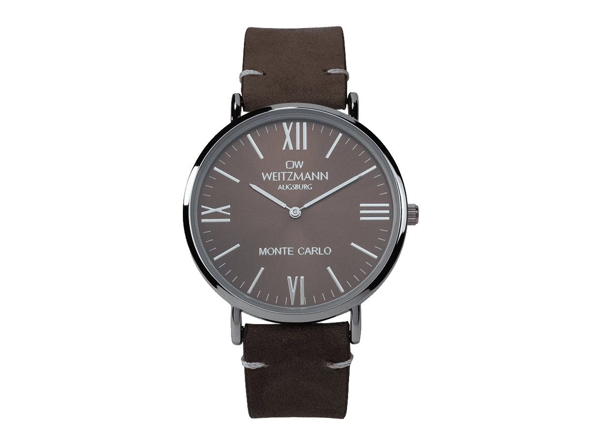 Monte Carlo, topaktuelle Mode-Uhr, mit braunem Zifferblatt, mit Echtlederband braun