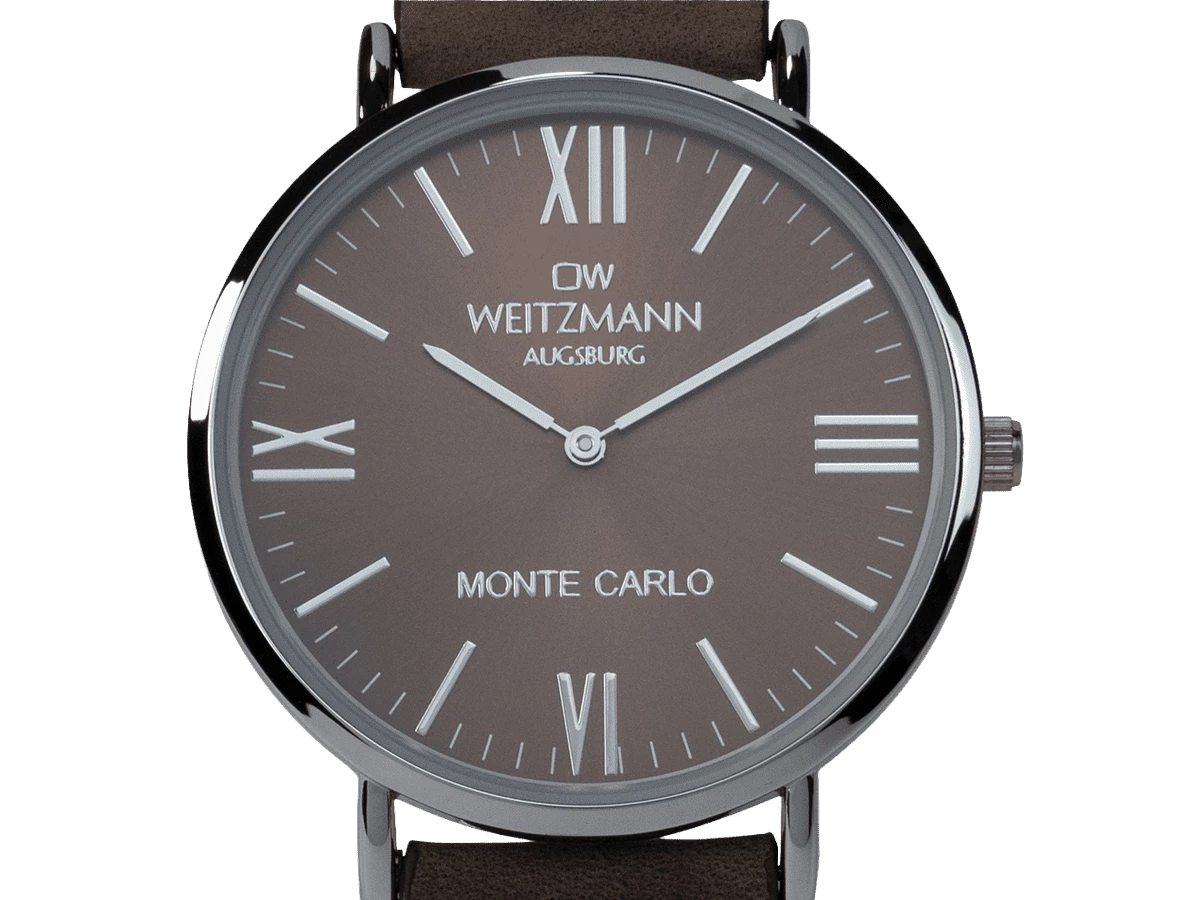 Monte Carlo, topaktuelle Mode-Uhr, mit braunem Zifferblatt, mit Echtlederband braun - Bild 2