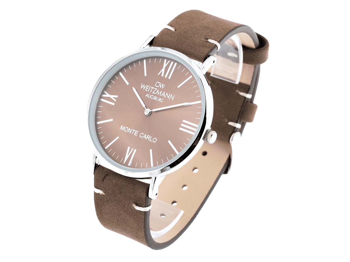 Monte Carlo, topaktuelle Mode-Uhr, mit braunem Zifferblatt, mit Echtlederband braun - Bild 3