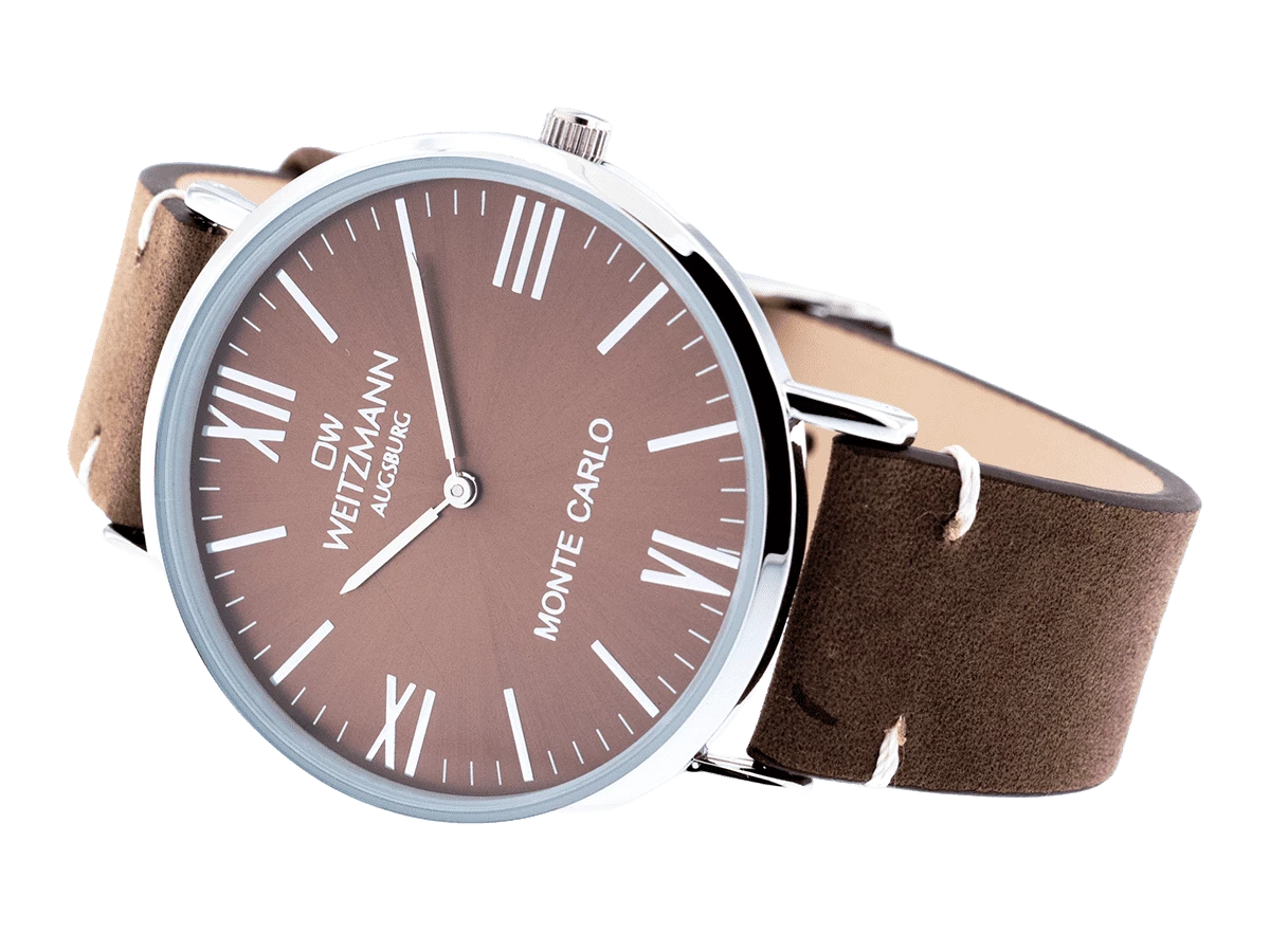 Monte Carlo, topaktuelle Mode-Uhr, mit braunem Zifferblatt, mit Echtlederband braun - Bild 4