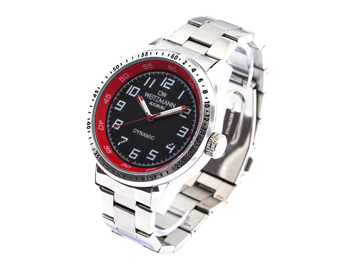 Dynamic, sportlich-elegante Herren-Uhr, schwarz/rot, Stahlband - Bild 3
