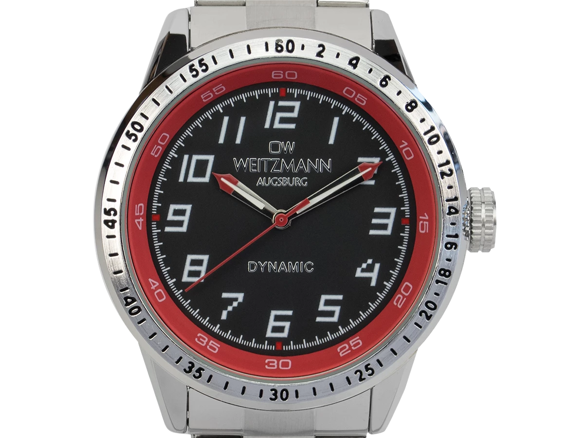Dynamic, sportlich-elegante Herren-Uhr, schwarz/rot, Stahlband - Bild 2