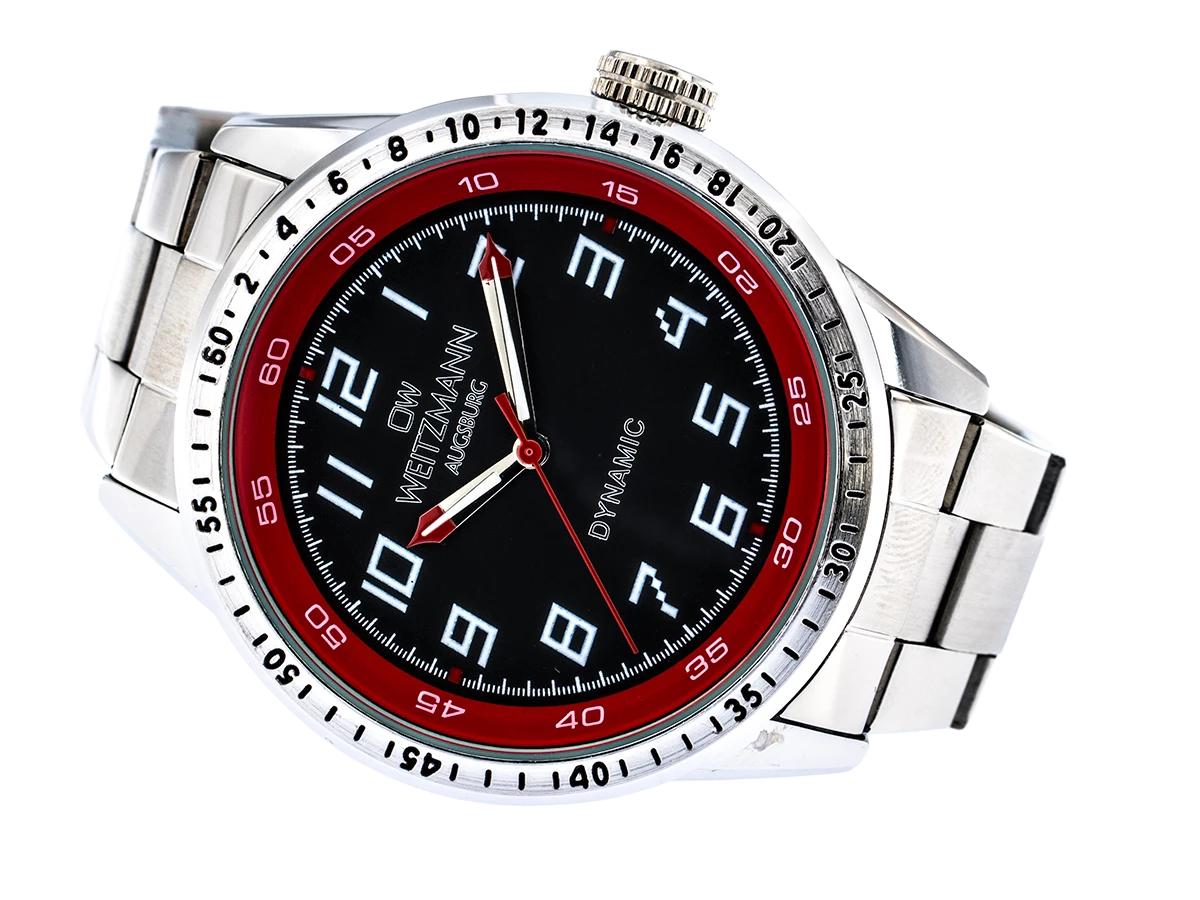 Dynamic, sportlich-elegante Herren-Uhr, schwarz/rot, Stahlband - Bild 4