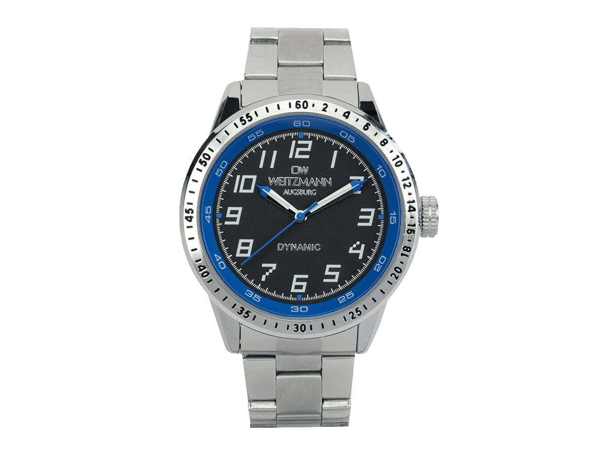 Dynamic, sportlich-elegante Herren-Uhr,  schwarz/blau, Stahlband