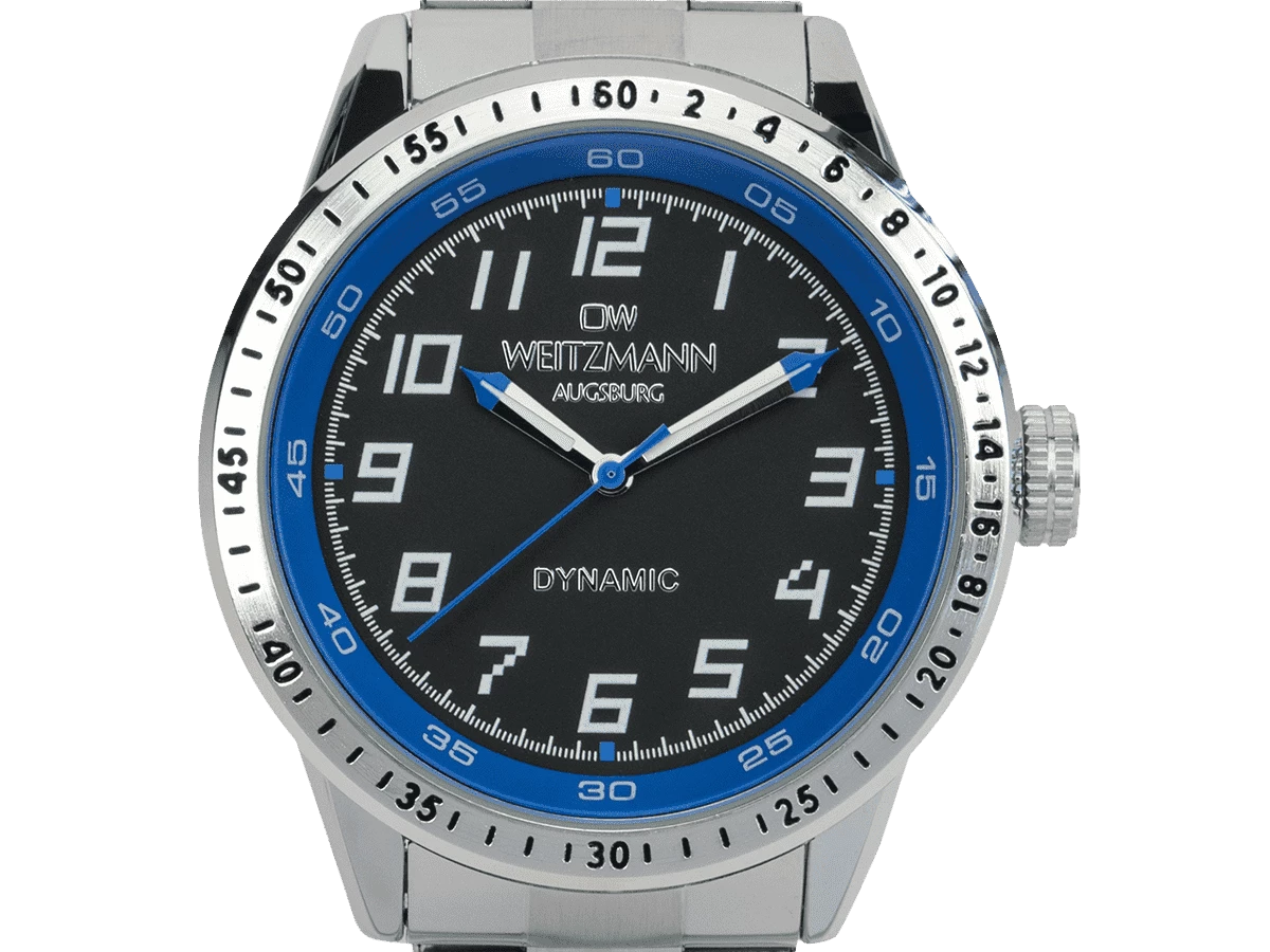 Dynamic, sportlich-elegante Herren-Uhr,  schwarz/blau, Stahlband - Bild 2