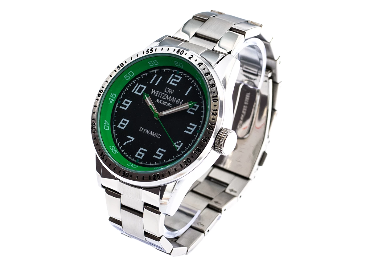 Dynamic, sportlich-elegante Herren-Uhr, schwarz/grün, Stahlband - Bild 3