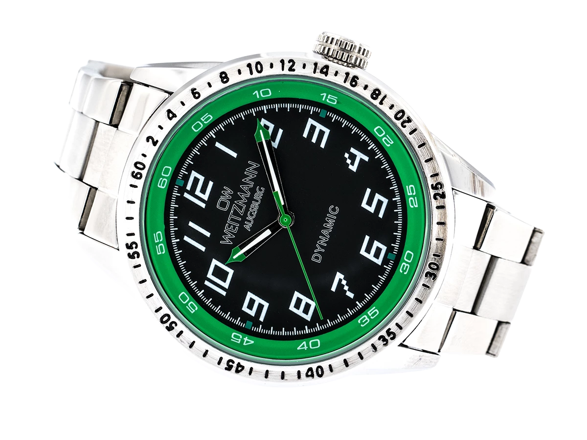 Dynamic, sportlich-elegante Herren-Uhr, schwarz/grün, Stahlband - Bild 4