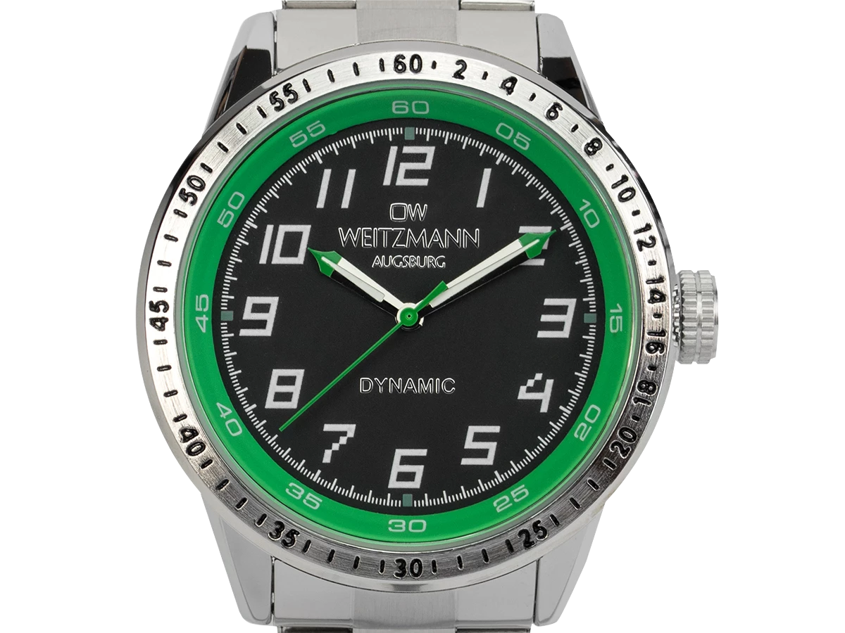 Dynamic, sportlich-elegante Herren-Uhr, schwarz/grün, Stahlband - Bild 2