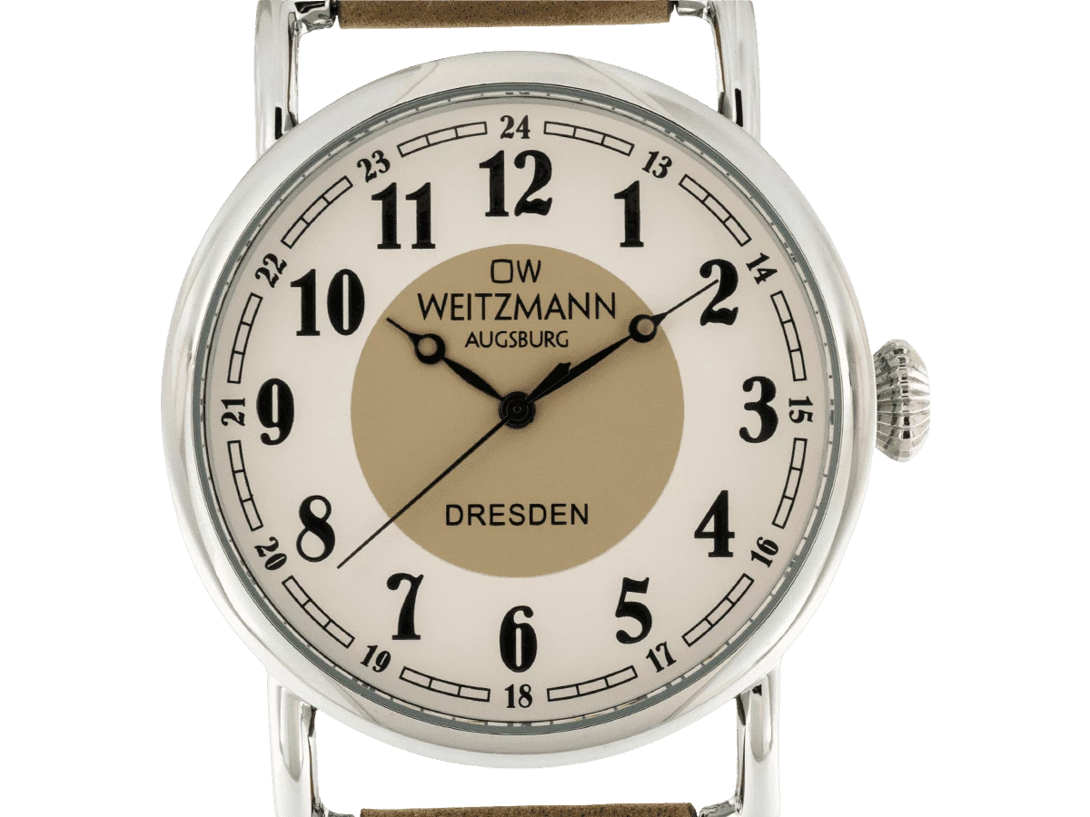 Dresden, nostalgische Vintage-Uhr, Echtlederband hellbraun - Bild 2