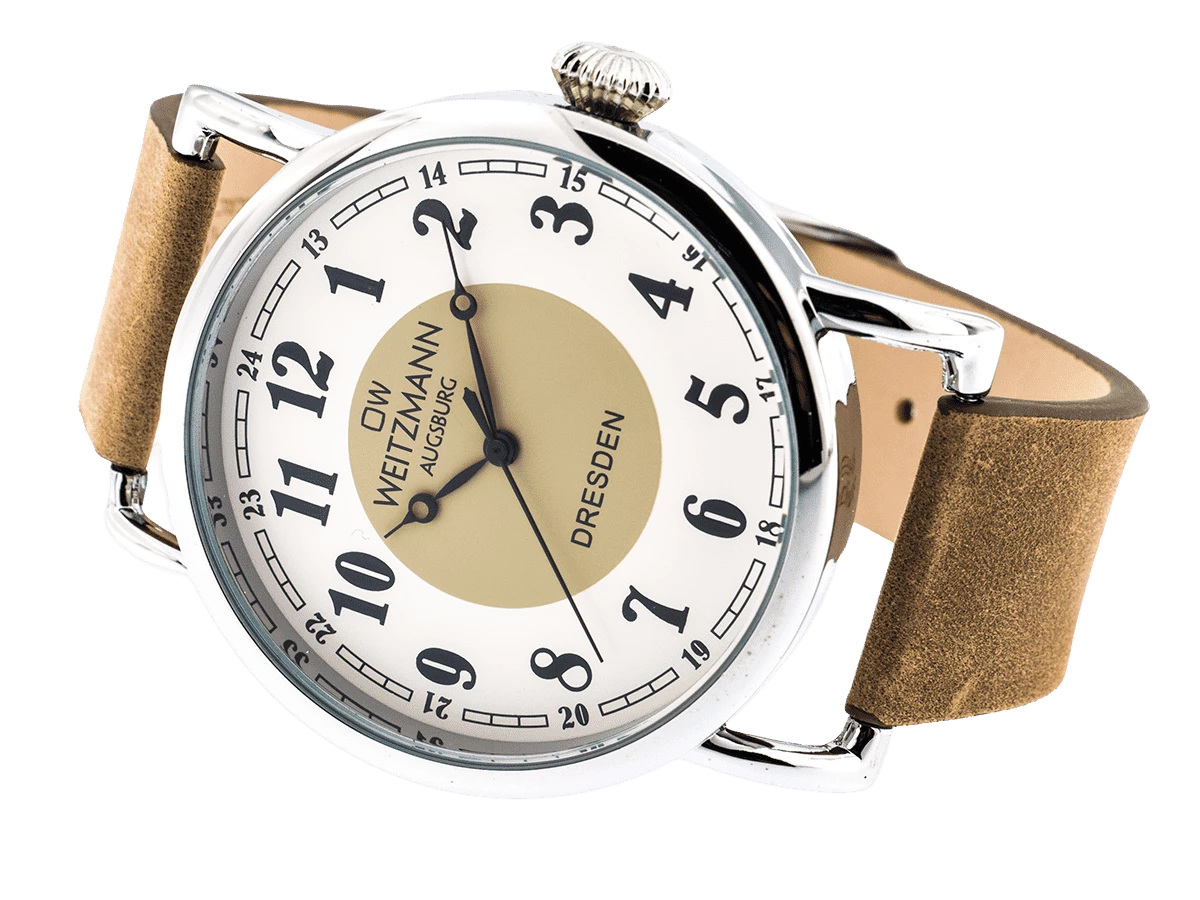 Dresden, nostalgische Vintage-Uhr, Echtlederband hellbraun - Bild 4