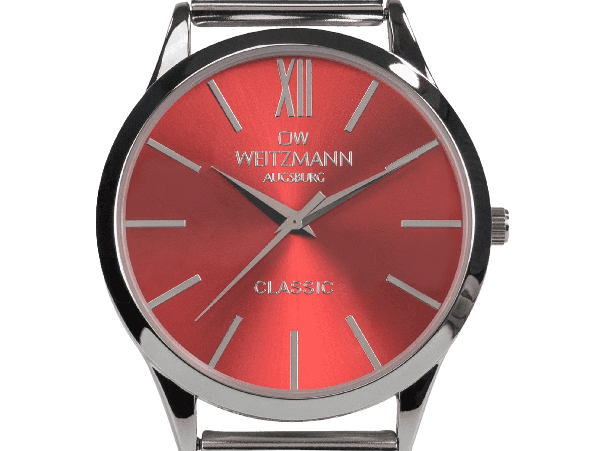 Classic, klassische Herren-Uhr, mit rotem Zifferblatt, Milanaiseband - Bild 2