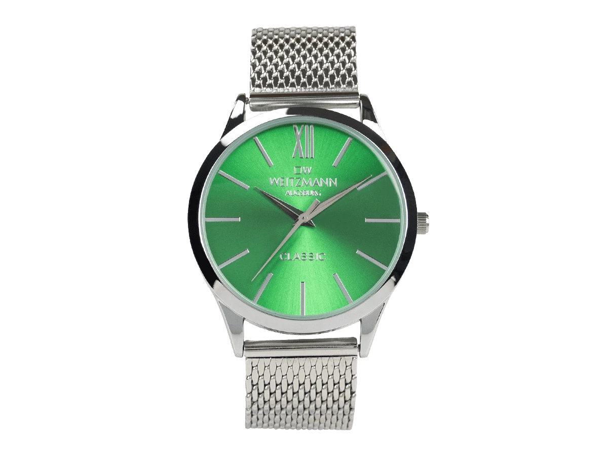 Classic, klassische Herren-Uhr, mit grünem Zifferblatt, Milanaiseband