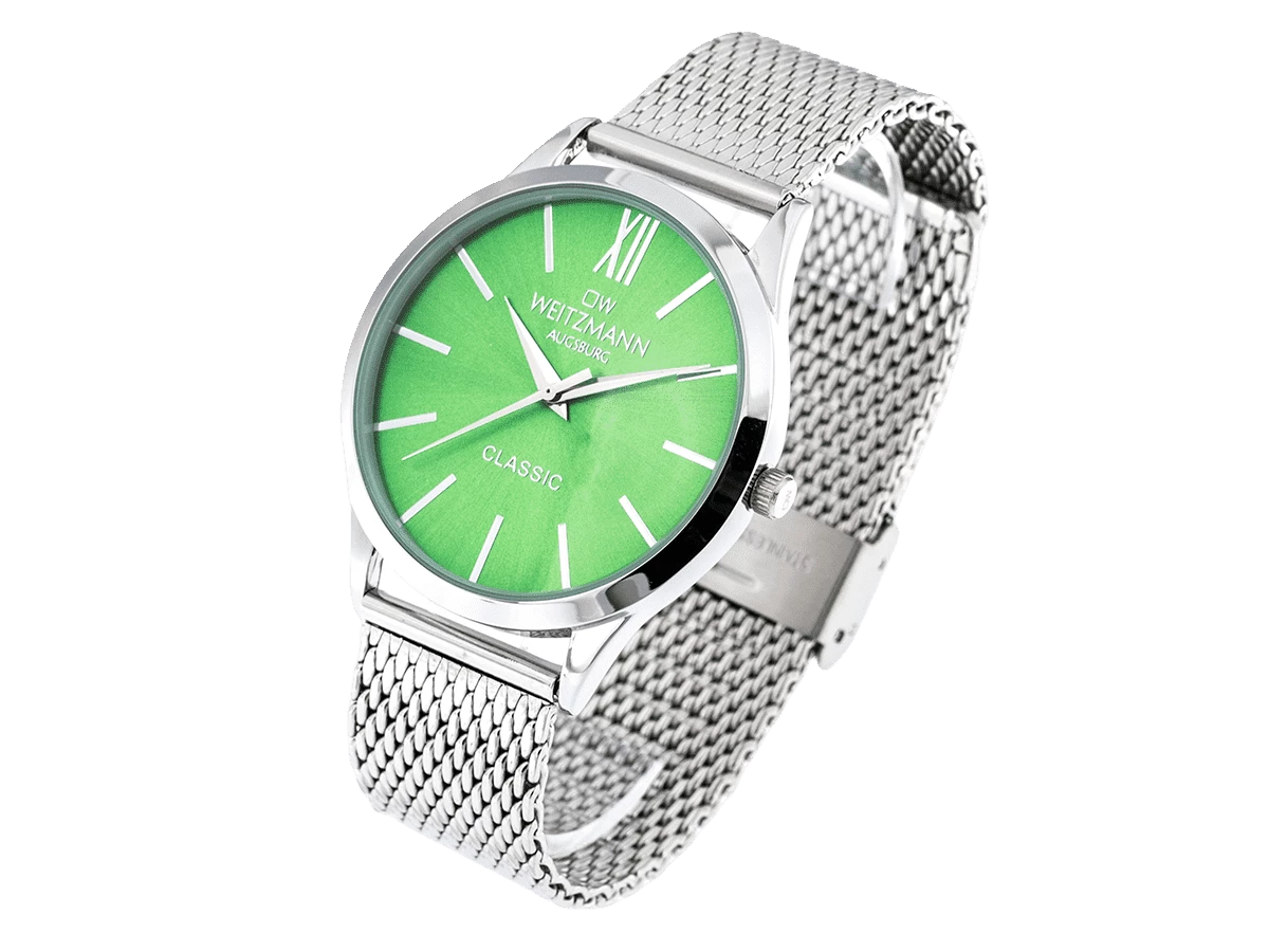 Classic, klassische Herren-Uhr, mit grünem Zifferblatt, Milanaiseband - Bild 3