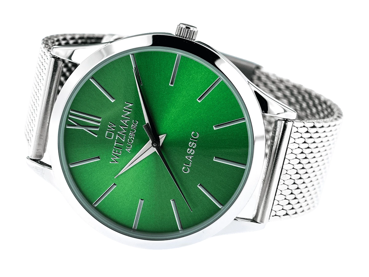 Classic, klassische Herren-Uhr, mit grünem Zifferblatt, Milanaiseband - Bild 4