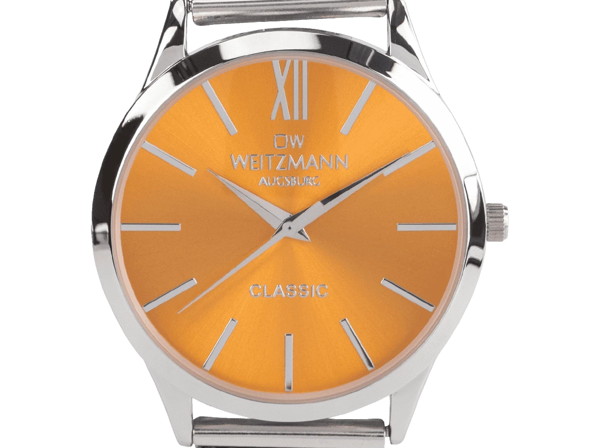 Classic, klassische Herren-Uhr, mit orangem Zifferblatt, Milanaiseband - Bild 2