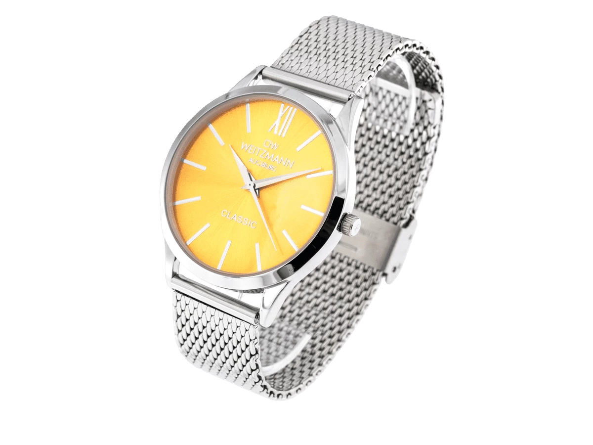 Classic, klassische Herren-Uhr, mit orangem Zifferblatt, Milanaiseband - Bild 3