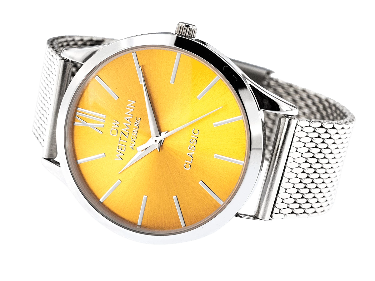 Classic, klassische Herren-Uhr, mit orangem Zifferblatt, Milanaiseband - Bild 4