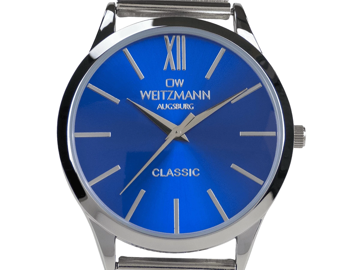 Classic, klassische Herren-Uhr, mit blauem Zifferblatt, Milanaiseband - Bild 2