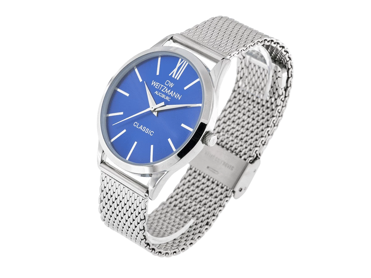 Classic, klassische Herren-Uhr, mit blauem Zifferblatt, Milanaiseband - Bild 3