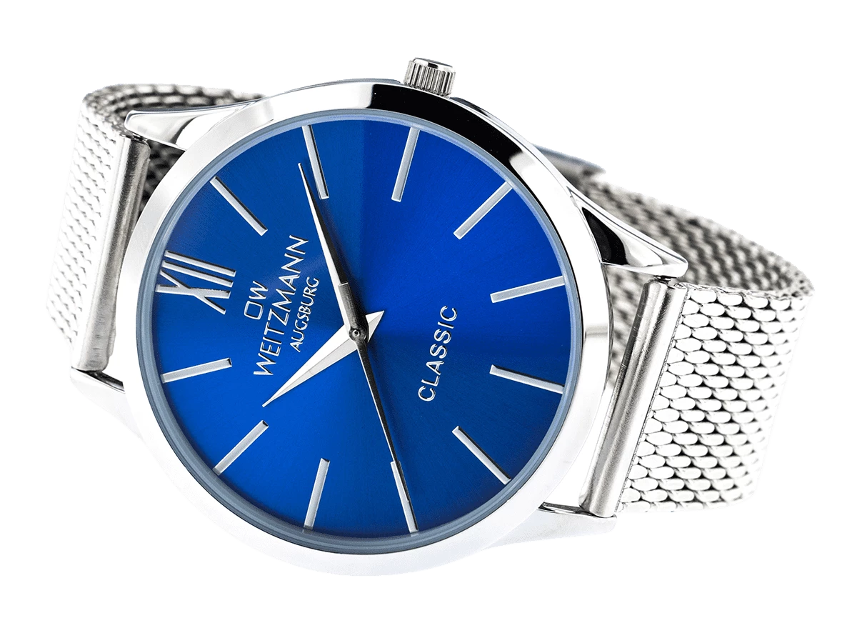 Classic, klassische Herren-Uhr, mit blauem Zifferblatt, Milanaiseband - Bild 4