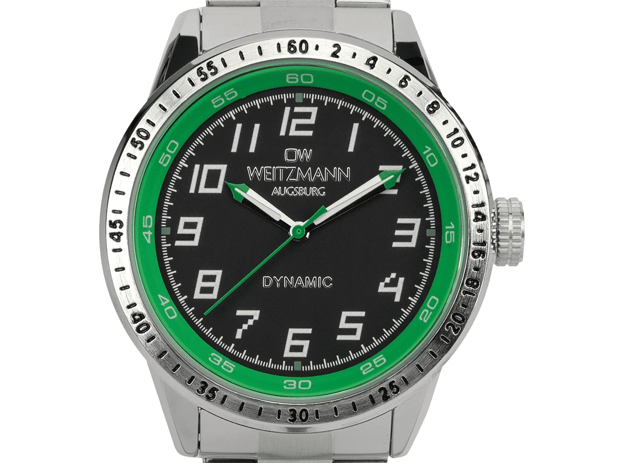 Dynamic, sportlich-elegante Herren-Uhr, schwarz/grün, geriffelte Lünette, Stahlband - Bild 7