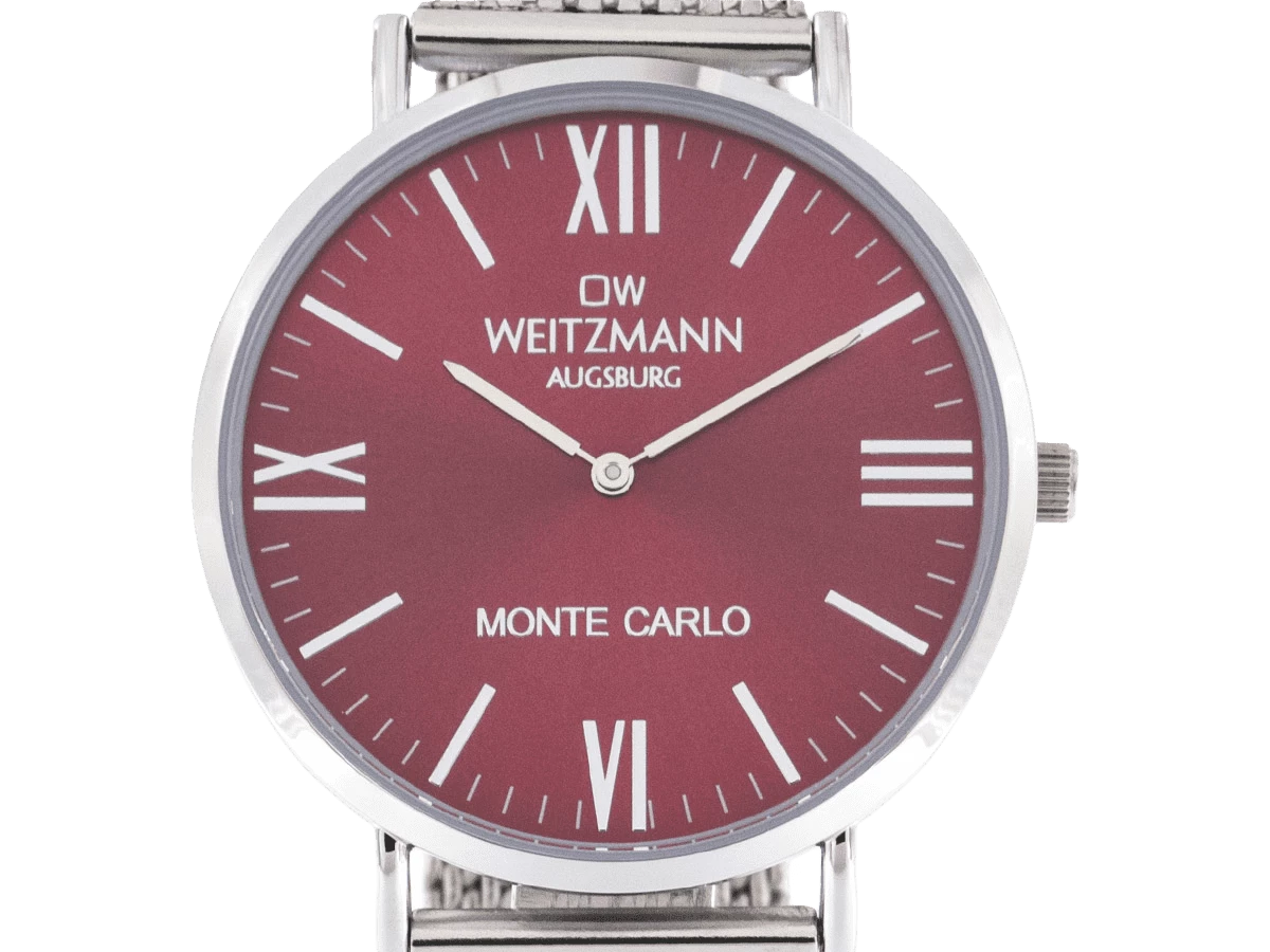 Monte Carlo, topaktuelle Mode-Uhr, mit rotem Ziffernblatt, mit Milanaise-Band - Bild 2