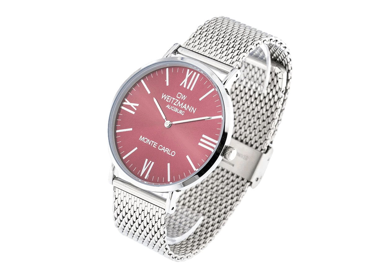 Monte Carlo, topaktuelle Mode-Uhr, mit rotem Ziffernblatt, mit Milanaise-Band - Bild 3
