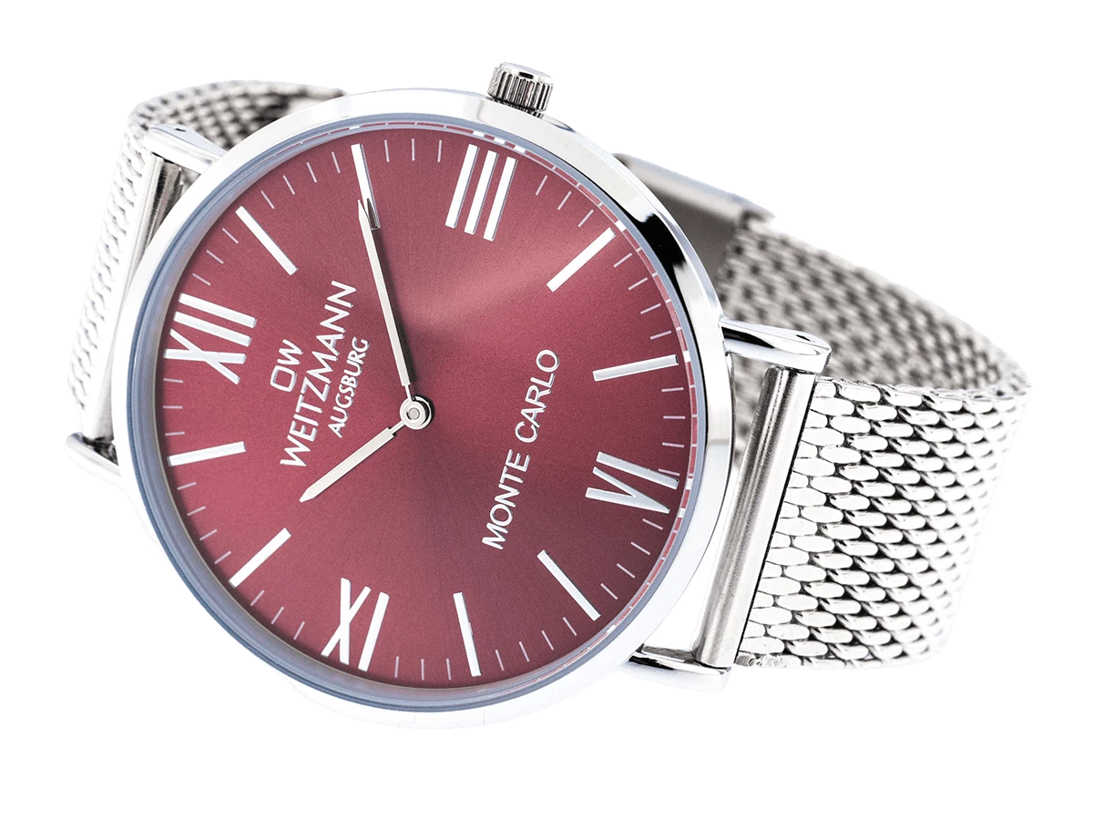 Monte Carlo, topaktuelle Mode-Uhr, mit rotem Ziffernblatt, mit Milanaise-Band - Bild 4
